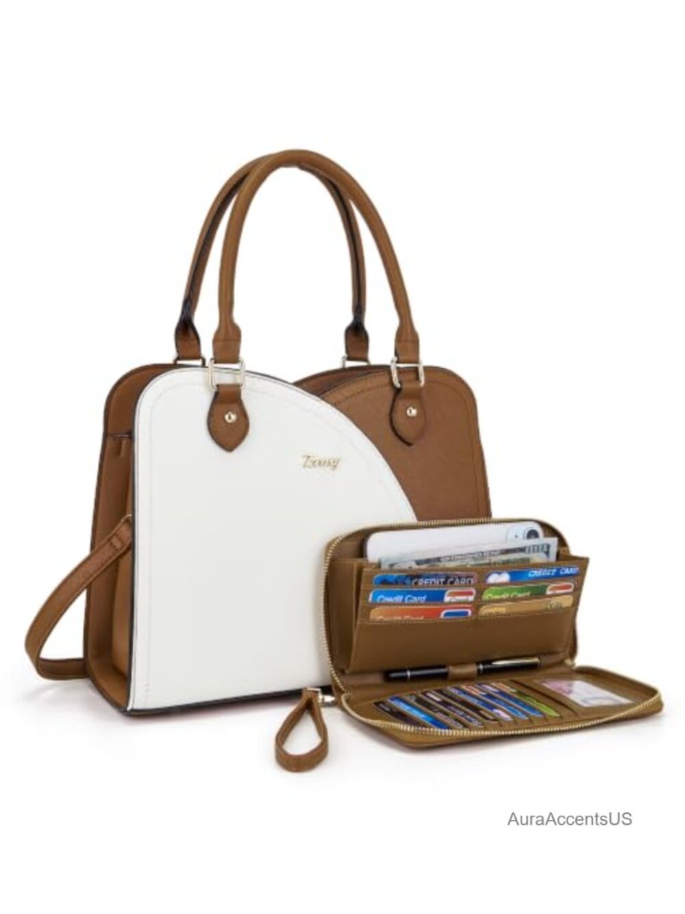 Synthetic Leather Satchel Handbag & Wallet Set 2pc